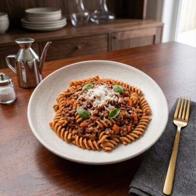 Fusilli con Salsa Boloñesa